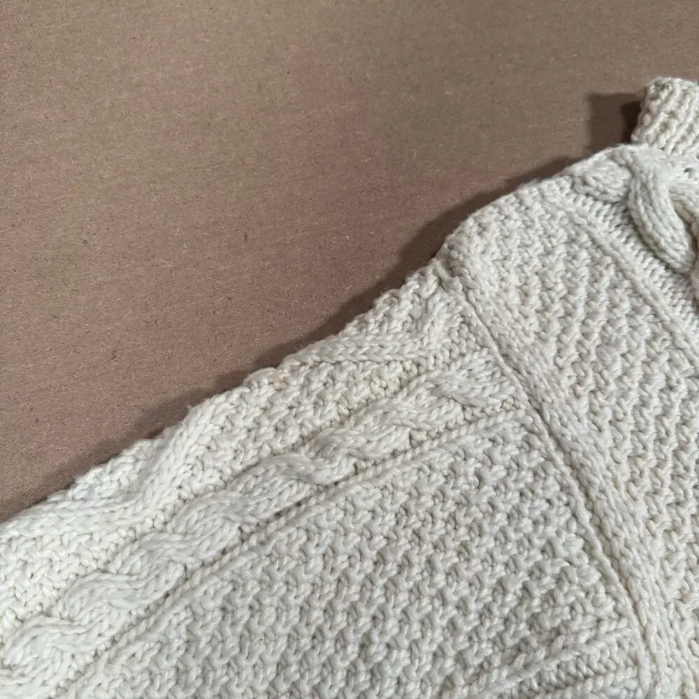 Vintage Cream Cable Knit Chunky Sweater Textured Knit Pullover Cozy Winter Small